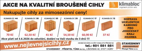 Akce sleva na cihly broušené Klimabloc 3. 6. 2026 nejvyšší pevnost v ČR