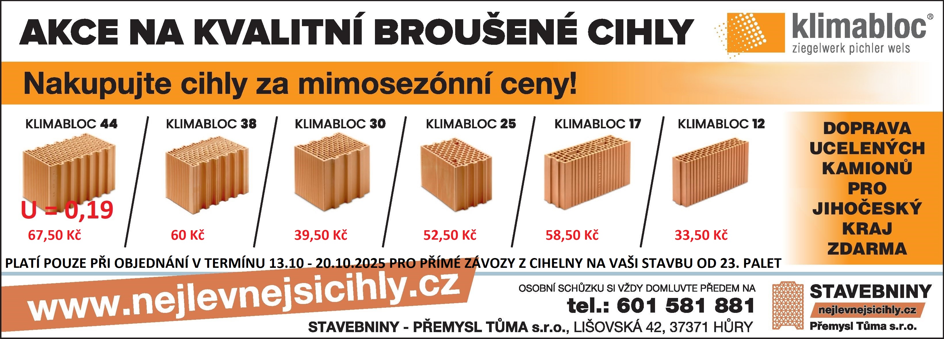 Akce cihly Klimabloc týden plný slev 13.10 až 20.10.2025