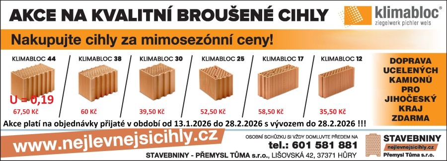 Akce broušené cihly Klimabloc Leden Únor 2026