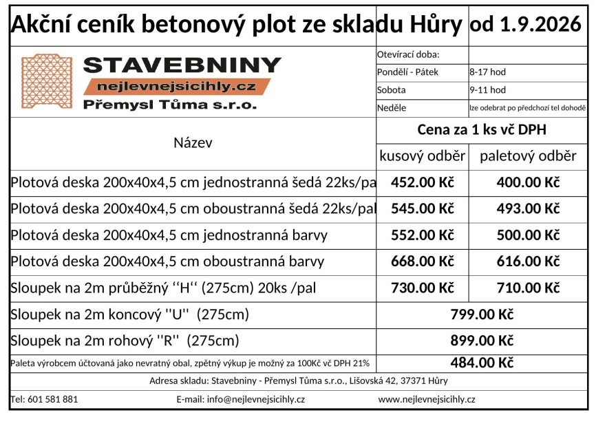 akční ceny betonový plot nový typ